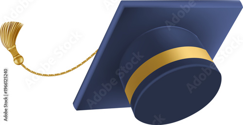 Realistic Blue graduate cap. 3D Graduation Doctoral hat. PhD Academic mortarboard. Student degree board. Vector illustration.