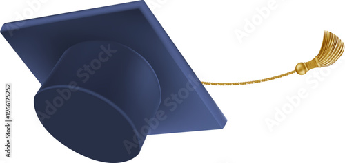 Realistic Blue graduate cap. 3D Graduation Doctoral hat. PhD Academic mortarboard. Student degree board. Vector illustration.