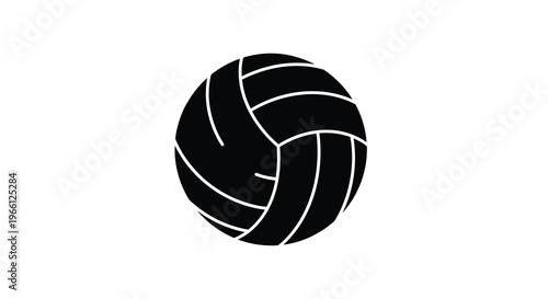 A minimalist depiction of a black volleyball against a stark white background showcasing its segmented panel design high quality professional detailed