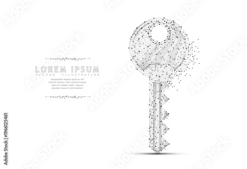 Abstract key made of dots on white background. Security access, digital protection, password symbol, data privacy, cyber connection, modern encryption technology concept. Vector illustration