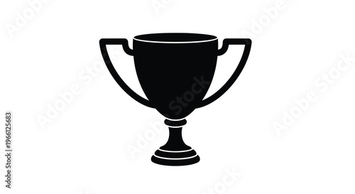 A simple black silhouette depicts a classic trophy with two handles and a pedestal base high quality professional detailed modern elegant