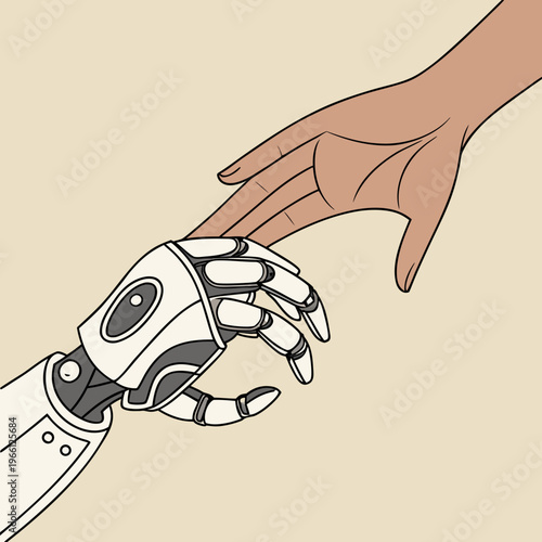 A robotic hand touching a human hand