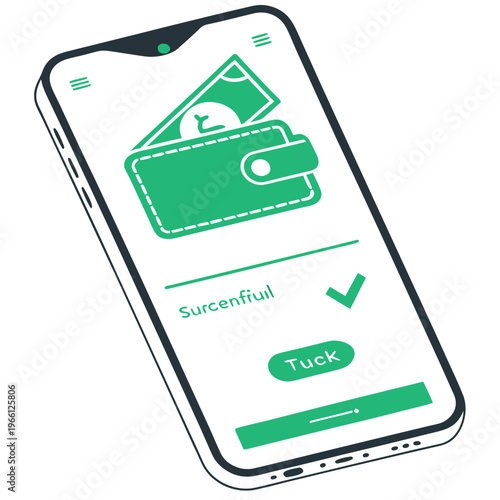 Mobile phone screen with a green wallet and money
