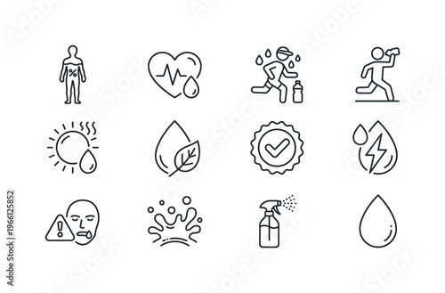 Health and hydration icons representing body water balance and well-being