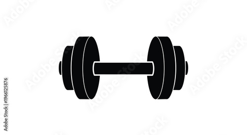 A simple black and white illustration depicts a standard barbell weight consisting of two circular plates connected by a cylindrical bar