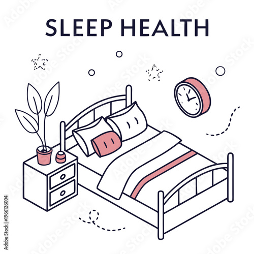 A bed with a plant and an alarm clock on the nightstand