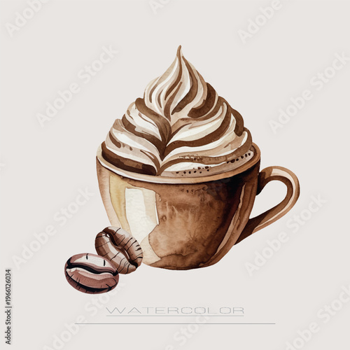 A steaming cup of coffee with a swirl of rich cream on top, creating a smooth and velvety texture. 