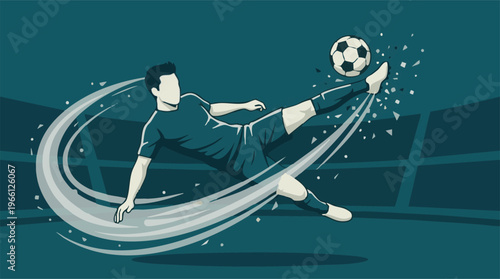 Dynamic soccer player performing a bicycle kick, minimalist sports illustration