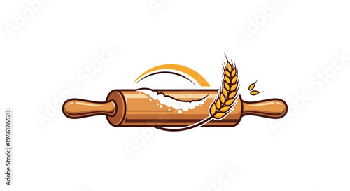 Wooden rolling pin with wheat.