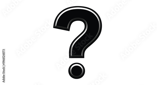 A glossy black question mark with a circular dot below isolated on a stark white background high quality professional detailed modern