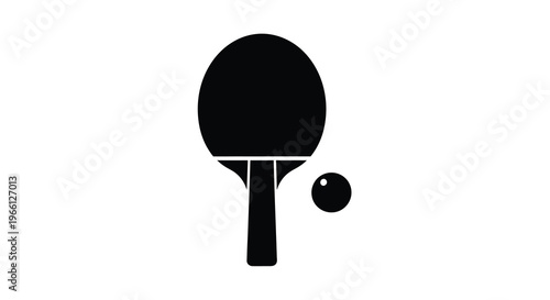 A minimalist black silhouette depicts a table tennis paddle and ball showcasing the equipment used in the sport high quality professional