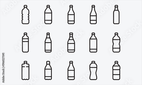 Beverage Bottle Icons Thin Line Editable Stroke Vector Pack, vector illustration