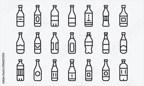 Beverage Bottle Icons Thin Line Editable Stroke Vector Pack, vector illustration