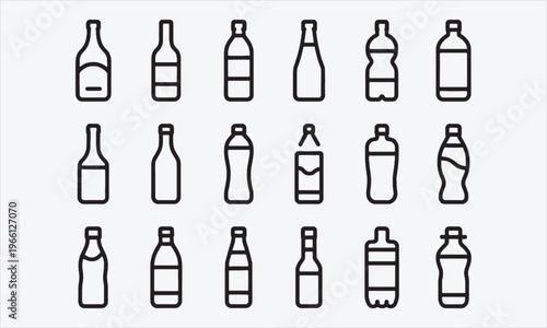 Beverage Bottle Icons Thin Line Editable Stroke Vector Pack, vector illustration
