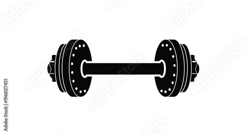 A stark black and white silhouette depicts a dumbbell showcasing its symmetrical design and circular weights high quality professional detailed modern