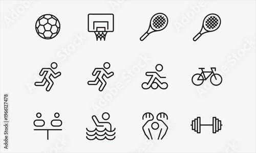 Editable Sports and Activities Icons Vector Thin Line Style, vector illustration