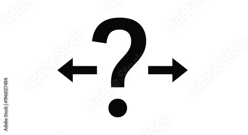 A stark black question mark icon is flanked by opposing arrows suggesting a choice or uncertainty high quality professional detailed modern