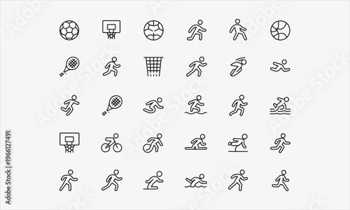 Editable Sports and Activities Icons Vector Thin Line Style, vector illustration