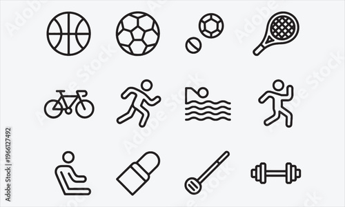 Editable Sports and Activities Icons Vector Thin Line Style, vector illustration