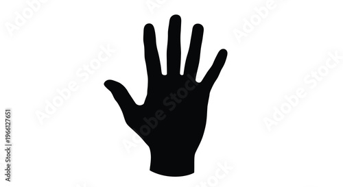 A stark silhouette depicts a human hand with fingers outstretched in a stopping gesture against a white background high quality professional