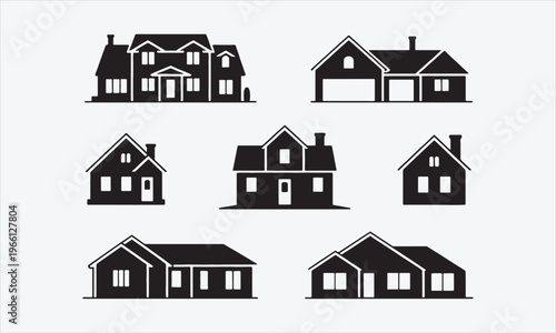 Isolated Home Silhouettes Residential Vector Set, vector illustration