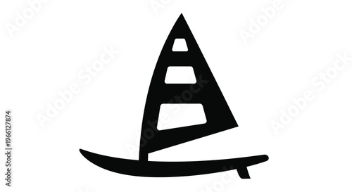 A simple black and white illustration depicts a sailboat with a triangular sail and curved hull high quality professional detailed modern