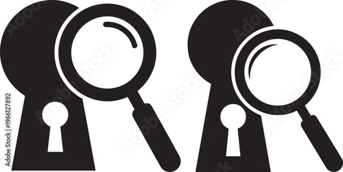 Black keyhole icons with magnifying glasses representing search and security concepts