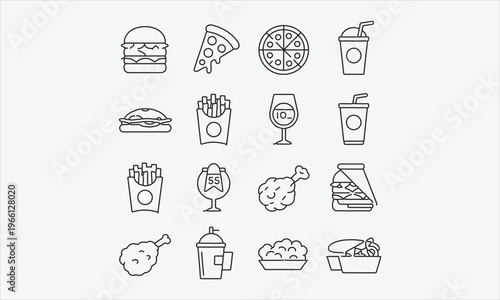 Meat icon set. Containing Meat products, food, Ham, Sausage, Steak, Chicken, Bacon. vector illustration