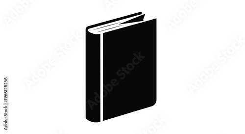 A minimalist silhouette depicts a closed black book with visible pages suggesting knowledge and literature high quality professional detailed modern elegant