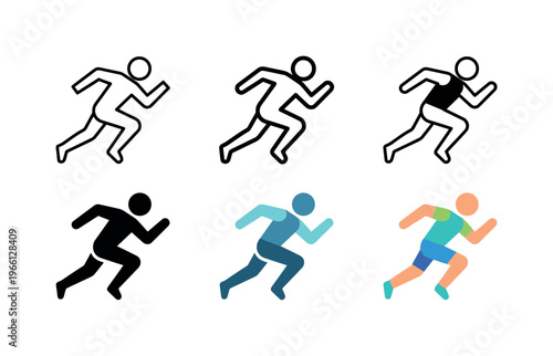 Collection of dynamic human running icons in various styles