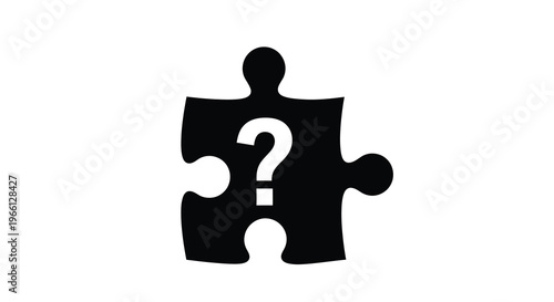 A stark black silhouette of a puzzle piece features a prominent white question mark in its center high quality professional detailed
