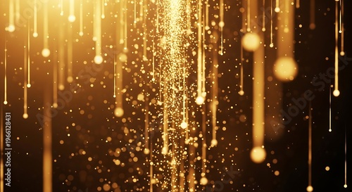 Golden glowing Christmas lights with sparkling bokeh on a festive holiday background in warm gold tones