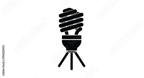 A simple black silhouette depicts a compact fluorescent lamp commonly known as a cfl lightbulb isolated on white high quality professional