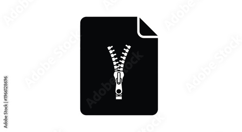 A stark black square displays a white zipper icon symbolizing compression files or data archiving high quality professional detailed modern elegant