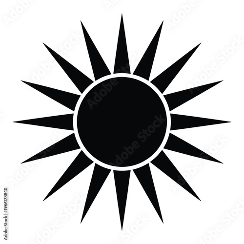 A striking black sunburst design with sharp rays emanating from a central circle silhouette