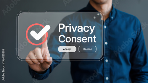 Businessman Touching Privacy Consent Digital Interface Screen for Data Security and User Agreement
