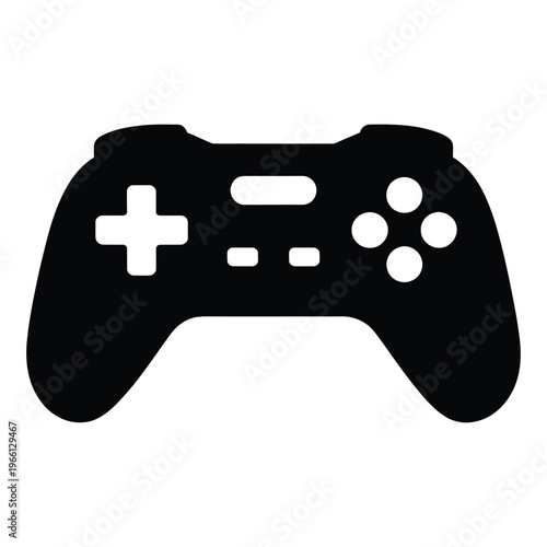 A modern gaming controller design is prominently displayed as a stark black silhouette