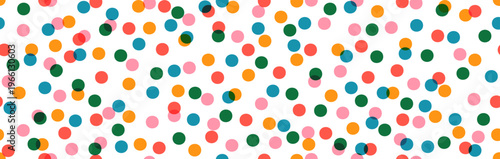 Bright multicolored polka dots scattered across a transparent background. Playful modern confetti seamless pattern for celebration, textile, wrapping paper, birthday party backdrop Vector illustration