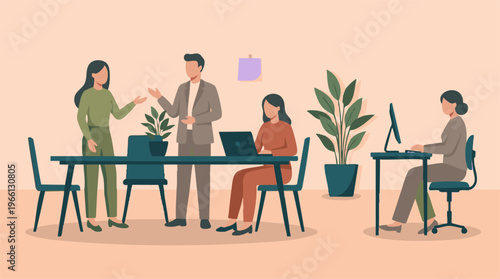 Professional team working and collaborating in a modern office environment