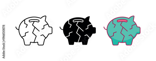 Broken piggy bank icon symbolizing financial crisis and economic hardship