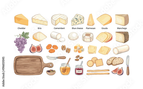 A delightful assortment of cheeses and accompaniments for a gourmet cheese board