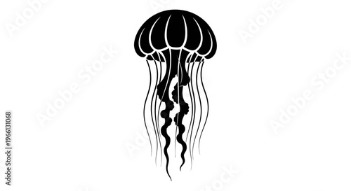 Stylized black jellyfish silhouette isolated on white background.