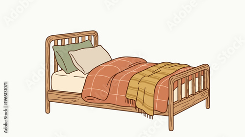 Cozy single bed with warm blankets and pillows, ready for a comfortable sleep.