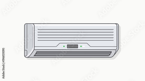 Modern air conditioner unit with digital display and indicator lights.