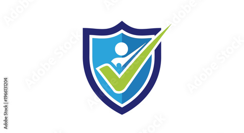 Security shield with person and checkmark icon for health and safety approval.