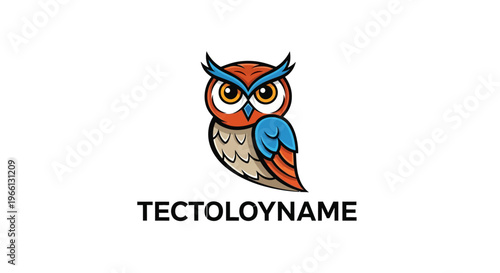 Cartoon owl mascot illustration with vibrant colors on a white background