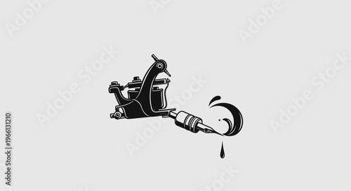 Professional tattoo machine illustration with artistic ink splashes