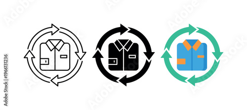 Circular fashion icons representing clothing reuse and recycling processes