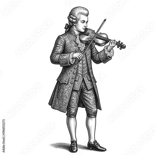 18th Century Gentleman Playing Violin Vintage Engraving