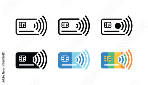 Contactless payment icons showing credit cards with wireless transaction signals